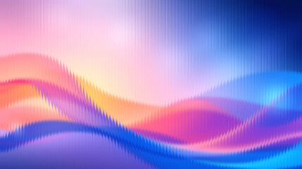 Vibrant wavy lines in pink, blue, and orange hues create dynamic background