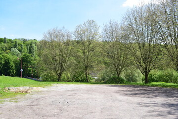 parking lot in rural France during spring