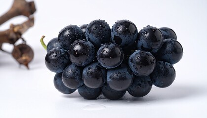 Fresh Dark Grapes with Water Droplets on White Background