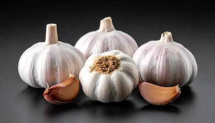Fresh Garlic Bulbs and Cloves on Dark Background