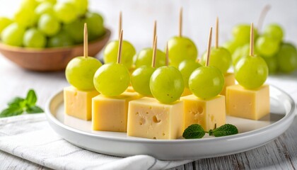 Fresh Grapes and Cheese Bites on Toothpicks