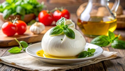 Fresh Burrata Cheese with Basil and Tomatoes