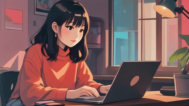 静かな室内で女性が在宅ワークの仕事に向き合いノートパソコンで資料作成を行う落ち着いた場面