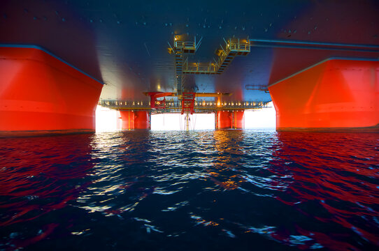 Water level view of offshore platform