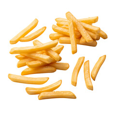 Savory french fries scattered on black background