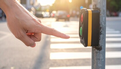 Person Pressing Pedestrian Crossing Button