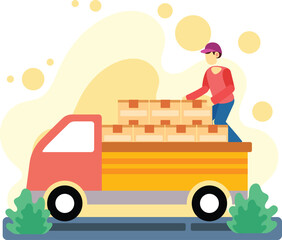 Delivery worker loading boxes onto a cargo truck illustration