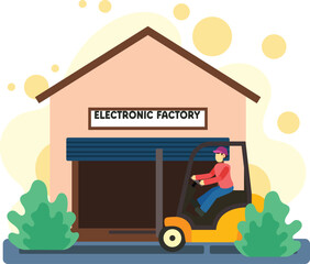Forklift delivery at electronic factory warehouse illustration