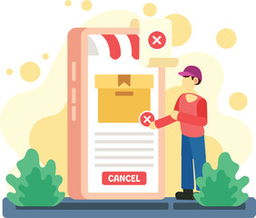 Cancel online order from mobile shopping app illustration