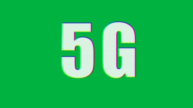Animation of white letters with rainbow glow floating and changing, creating a word 5G