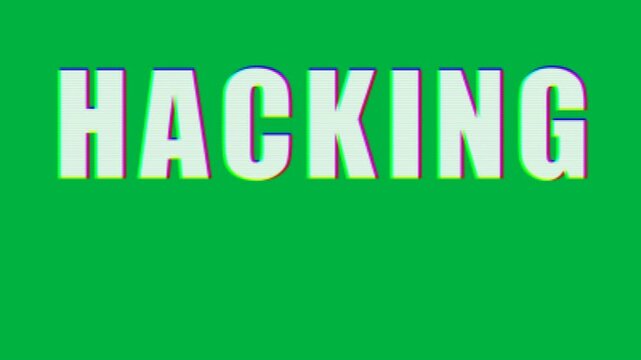 Animation of white letters with rainbow glow floating and changing, creating a word Hacking