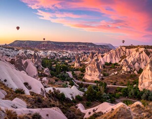 Hot Air Balloons over Cappadocias Fairy Chimneys at Sunrise