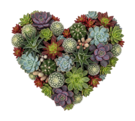 Heart-shaped succulent collection nature floral aesthetic isolated on transparent background