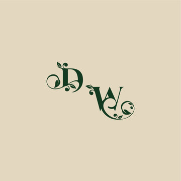 concept of elegant beautifull WD with monogram and leaf letter wedding organic logo