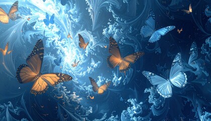 Magical Butterflies in a Surreal Blue Nebula
