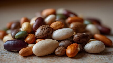 Obraz premium A close up pile of assorted raw dried beans showcasing a variety of colors shapes and textures