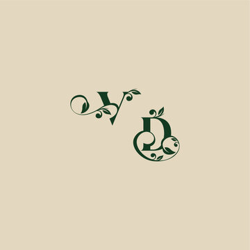 wedding organic logo DV concept of elegant beautifull with monogram and leaf letter