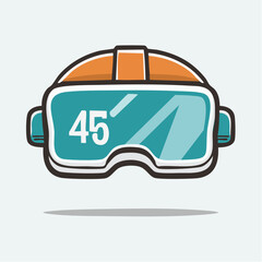 Illustration of a virtual reality headset with the number 45 on the screen.