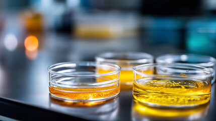 Petri dishes with bacterial cultures growing, microbiological research, scientific cultivation experiment, laboratory sample observation, biological study materials, with copy space