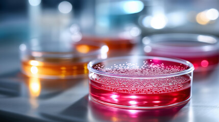 Petri dishes with bacterial cultures growing, microbiological research, scientific cultivation experiment, laboratory sample observation, biological study materials, with copy space