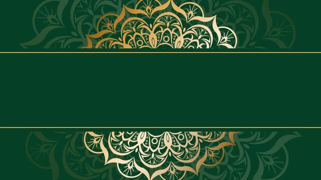 Elegant Green and Gold Mandala Background with Copy Space.