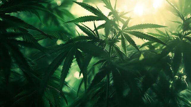 Calm green cannabis leaves with natural texture on clean background