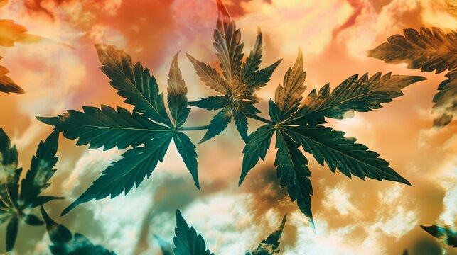 Calm green cannabis leaves with natural texture on clean background