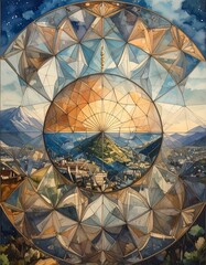 Geodesic Dome Reflecting Mountain Landscape and Sky