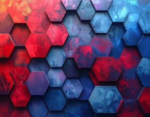 Geometric Hexagons with Textured Red and Blue Surfaces