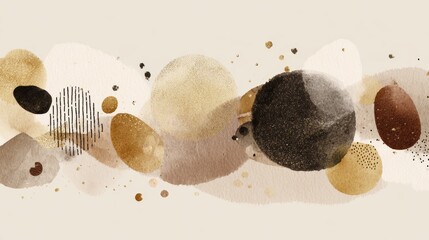 Abstract watercolor composition with overlapping earthy circles and textured patterns on light background for modern artistic design