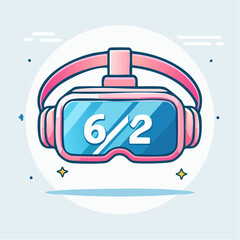 Pink VR headset with the date 6/2 on the screen, surrounded by sparkles.