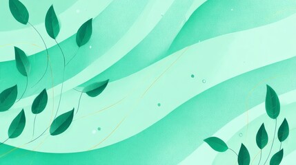 Abstract green leaf illustration with flowing wave shapes and textured lines on soft background symbolizing nature, growth, and tranquility