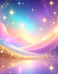 Magical Rainbow Swirls with Sparkling Stars and Water Reflection