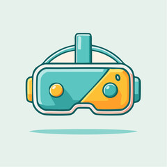 Cartoon illustration of a virtual reality headset with a teal and yellow color scheme.