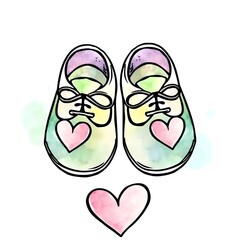 pair of baby shoes watercolor illustration