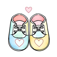 pair of baby shoes watercolor illustration