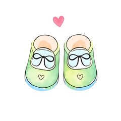 pair of baby shoes watercolor illustration