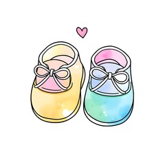 pair of baby shoes watercolor illustration