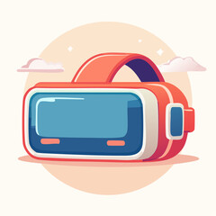 Cartoon illustration of a virtual reality headset with a red and white frame and a blue screen.
