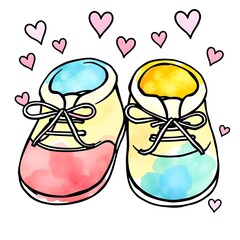 pair of baby shoes watercolor illustration