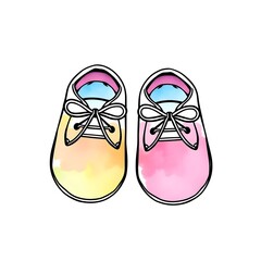 pair of baby shoes watercolor illustration