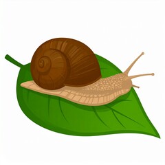 Illustration of a Snail on a Green Leaf