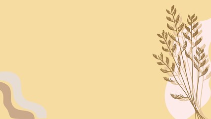 Fototapeta premium Soft aesthetic beige background with dry grass and abstract wavy shapes for design