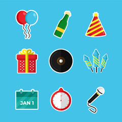 Cute Item Set Collection New Year Sticker Design