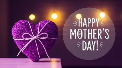 Happy mother's day heartfelt wishes with purple heart and candles