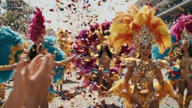 Carnival Dancer Celebrating in Vibrant Costume at Festive Parade