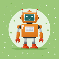 Orange robot with a square head and a smiling face on its screen.