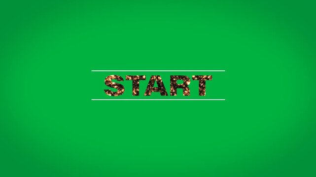 Digital animation of fire burning start text in between two parallel lines against black background
