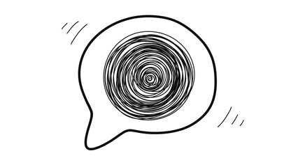 Minimalist hand drawn speech bubble with tangled spiral scribble icon on transparent background. For mental health awareness, psychology projects, and creative brainstorming visuals. Overthinking. PNG