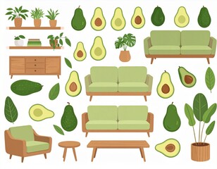 Interior Design Elements with Avocados and Plants